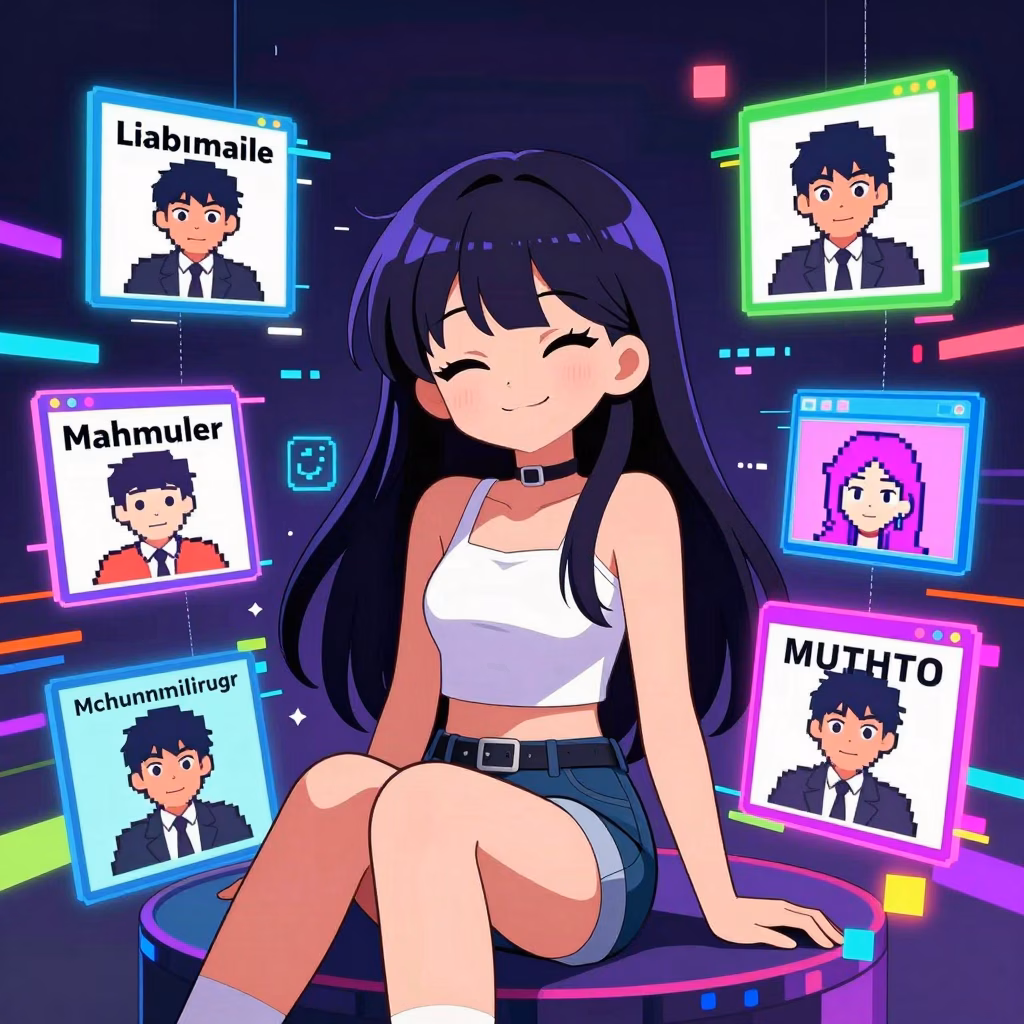 Personnage anime dans environnement digital, culture internet et mèmes hentai