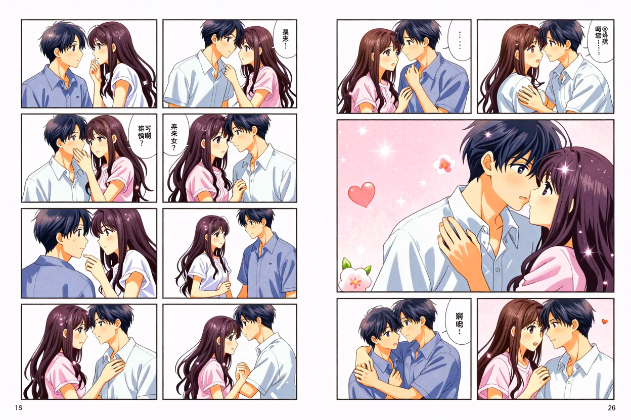 Panneaux de manga illustrant différents styles narratifs romantiques