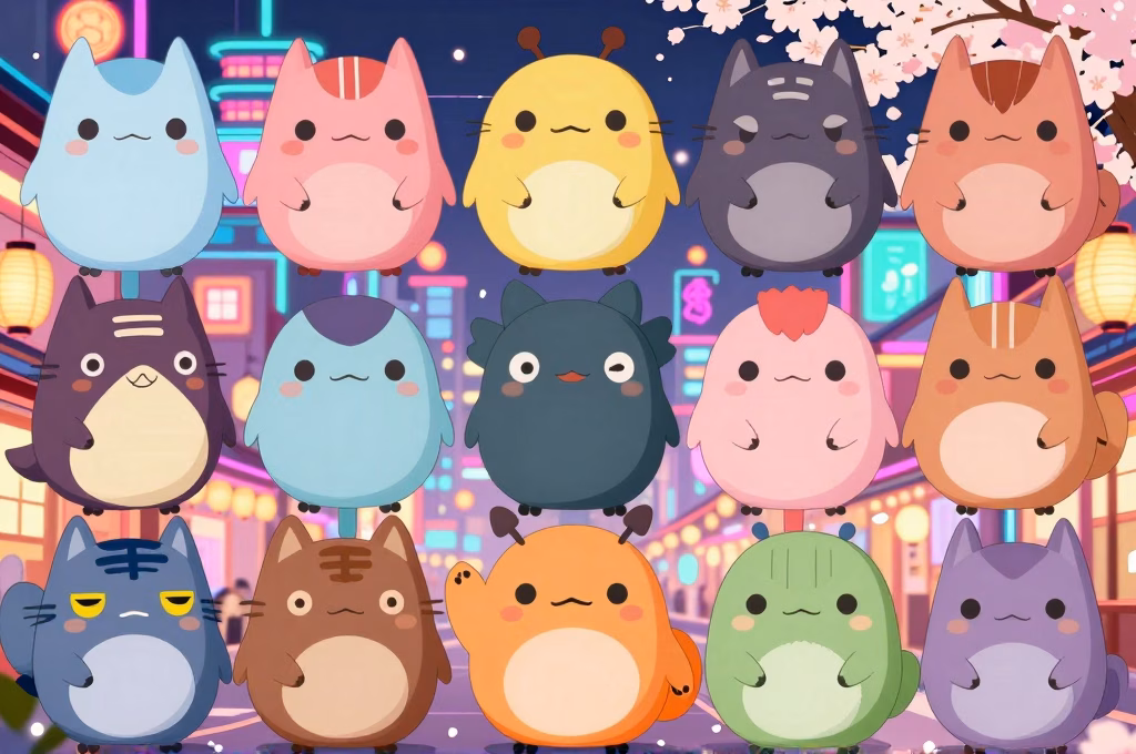 Yokai japonais dans un style anime moderne mêlant tradition et culture pop contemporaine